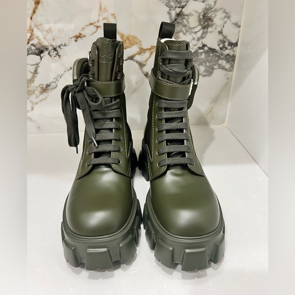 Prada Re-Nylon Metal Triangle Logo Mens Monolith Pouch Pocket Combat Boots US 11 - Picture 2 of 15